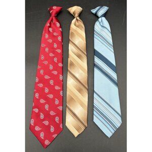 Vtg Tie's Mens lot 3 Wembley Wemlon Red Blue Brown Satins Snap On Clip On